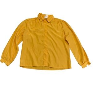 Vintage 70s/80s Sears The Fashion Place Yellow Silky Blouse Puffy Sleeves Sz 14